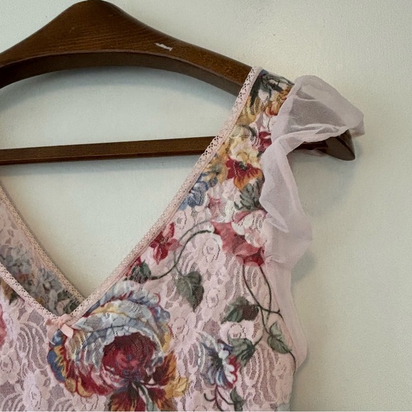 Vintage Etage by Brandywine pink floral nylon teddy lingerie medium - Picture 5 of 8